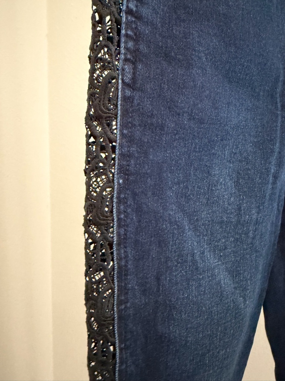 Dark Blue Women’s Jeans with Lace-Trim Side Panel - Picture 3 of 5